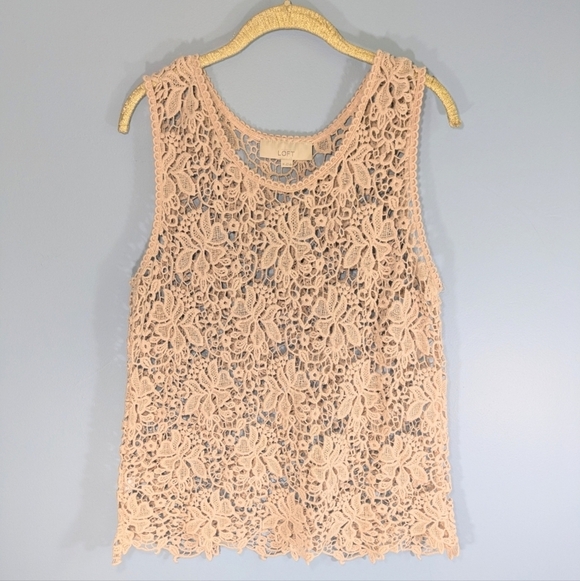LOFT Tops - LOFT Blush Pink Cotton Crocheted Sleeveless Top